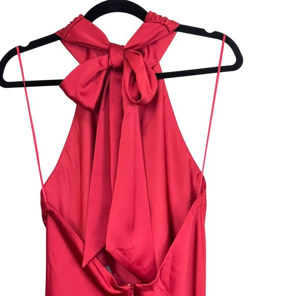 Ramy Brook $645 Tatiana Red Satin Halter Maxi Dress Bow Backless Gown Sz 6 NEW - Picture 9 of 10